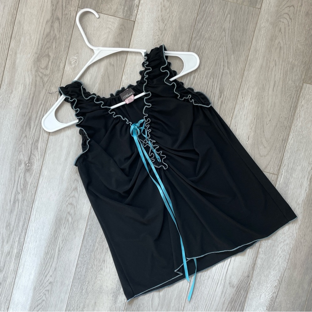 Vintage Anna Contrast Ruffle Sleeveless Tank Top Black (size 1xl) y2k 90s whimsy